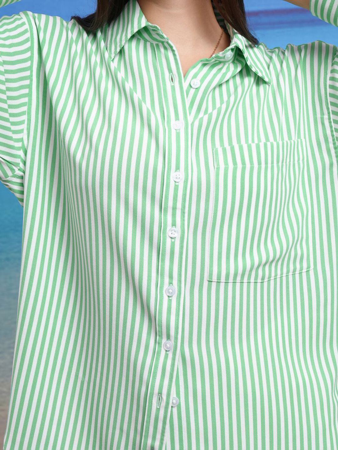 Tokyo Talkies Women Striped Relaxed Drop Shoulder Shirt