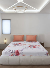 Monte Carlo Stanley White & Pink Floral Printed 144TC King Bedsheet Set 1.85 m x 1.95 m