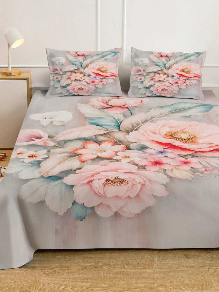 Myntra Elegant Homes Multicolor Floral 300TC King Double Bedsheet & 2 Sarung Bantal
