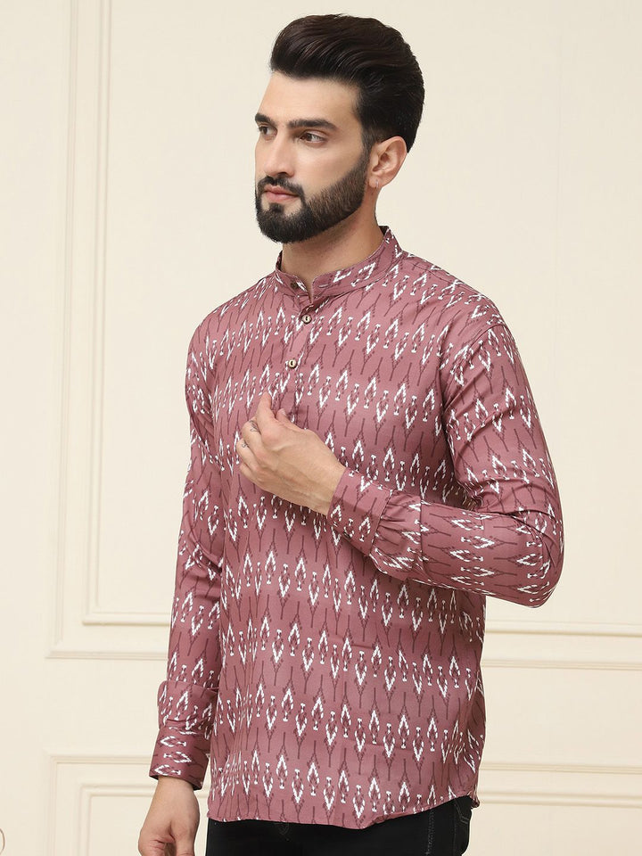 SOJANYA Ethnic Motifs Printed Band Collar Cuffed Sleeves Pure Cotton Kurta