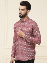 SOJANYA Ethnic Motifs Printed Band Collar Cuffed Sleeves Pure Cotton Kurta