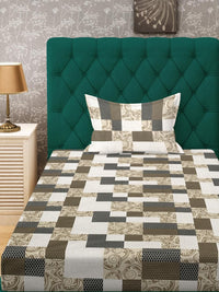 KLOTTHE Multicoloured Geometric 400 TC Single Bedsheet With 1 Pillow Covers
