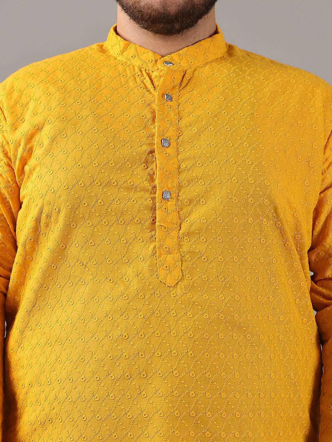 SOJANYA PLUS Plus Size Men Ethnic Motifs Embroidered Pure Cotton Kurta With Pyjamas
