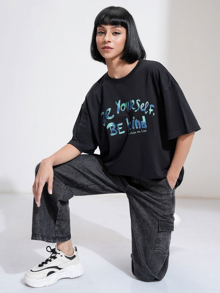 Street By Tokyo Talkies Women Printed Short Sleeved Oversized T-shirt