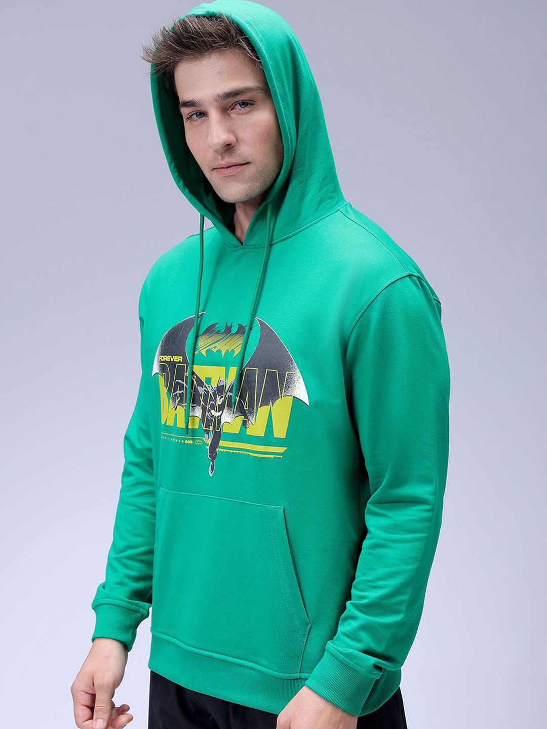 The Indian Garage Co Men Oversized Batman Printed Overhead Hooded Sweatshirt