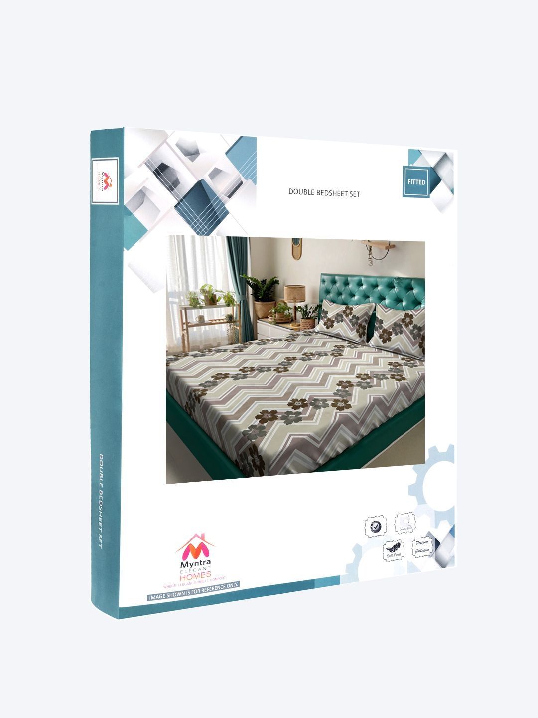 Myntra Elegant Homes White & Brown Floral 300 TC King Cadar dengan 2 Sarung Bantal