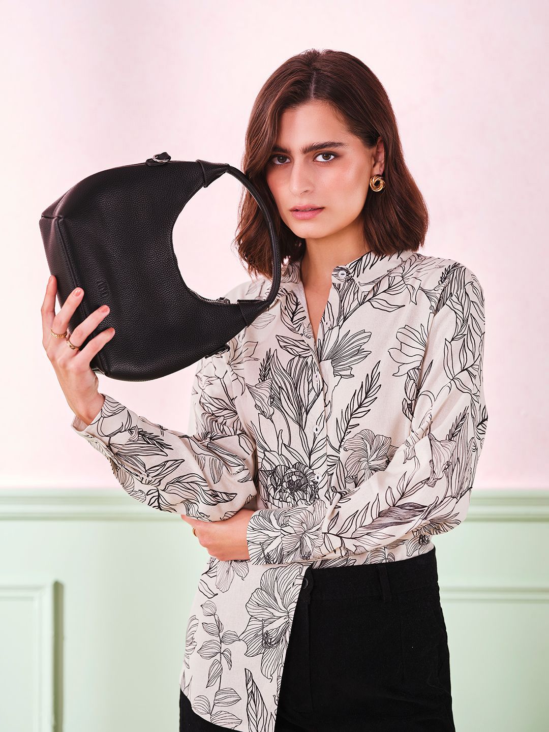 AND Floral Print Shirt Style Top