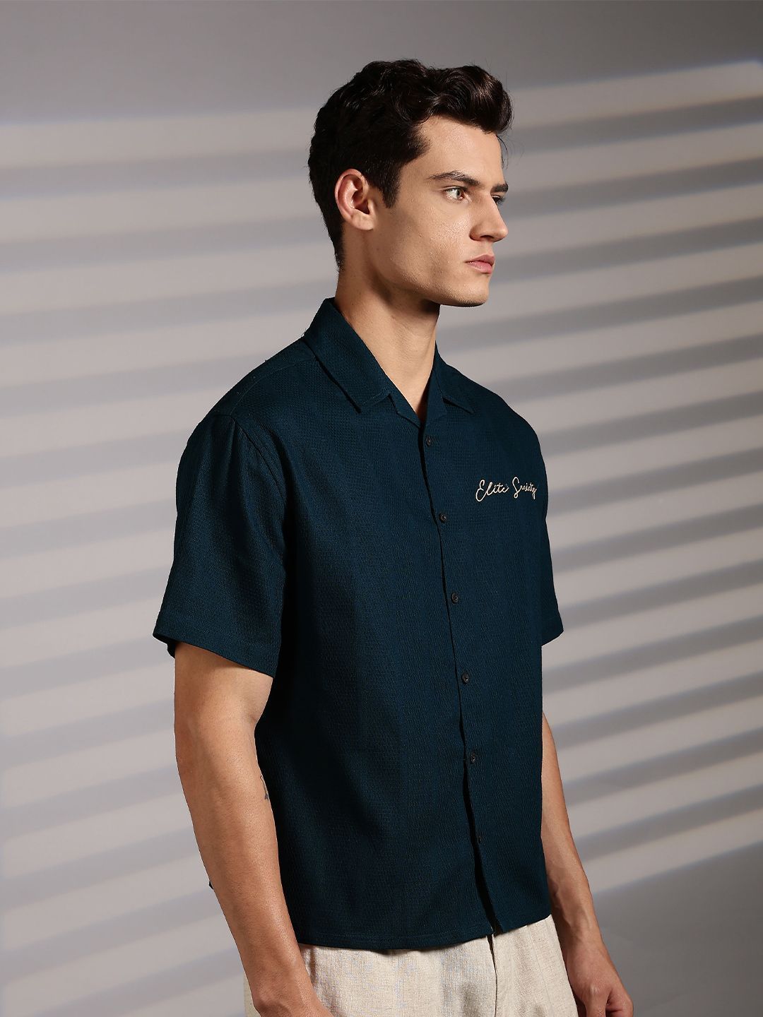 Eszett Elite Society Overized Boxy Fit Cuban Collar Cotton Shirt