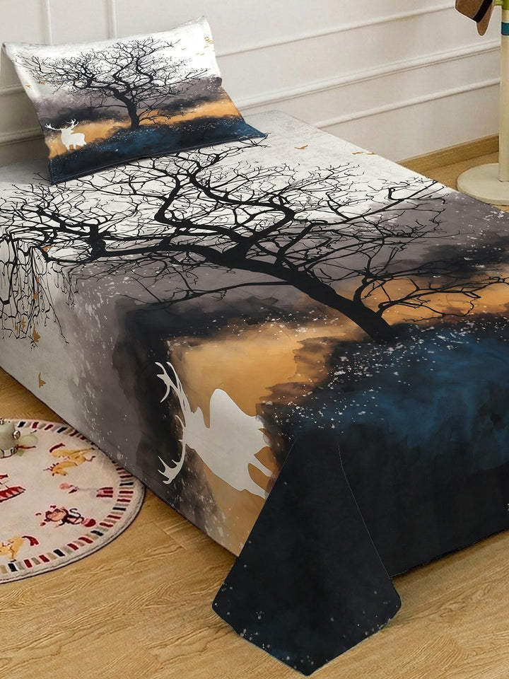 Myntra Elegant Grey Abstract Printed 400 TC Single Cadar 7D & 1 Sarung Bantal