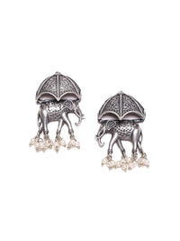 PANASH Silver Plated Elephant Shaped Oxidized Elephant Shaped Drop Earrings