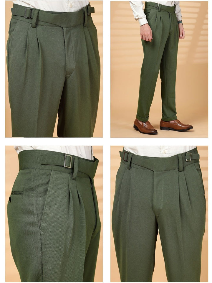 KLOTTHE Men Olive Lycra Formal Formal Trousers