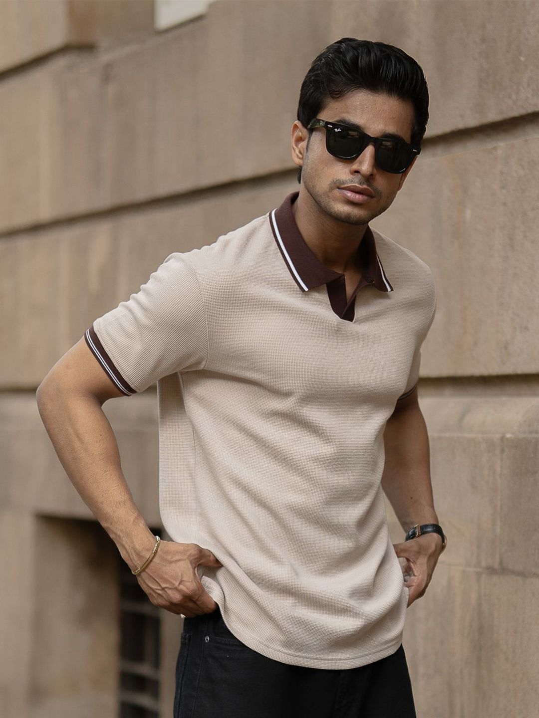 Powerlook Men Contrast Polo Collar T-shirt