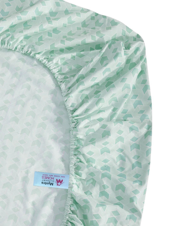 Myntra Elegant Homes Green Geometric 300 TC King Bedsheet with 2 Pillow Covers