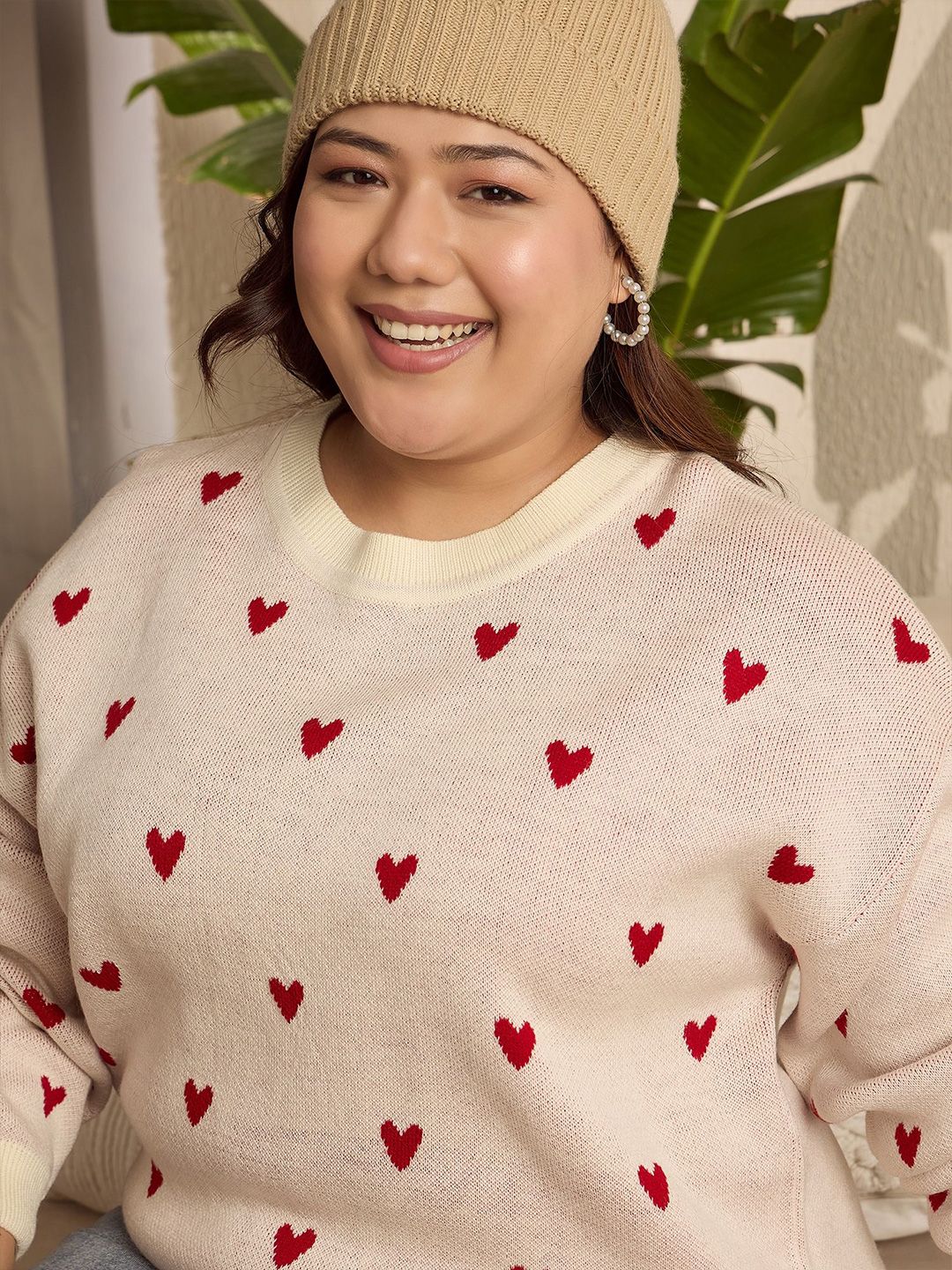 Berrylush Curve Women Conversational Self Design Pullover