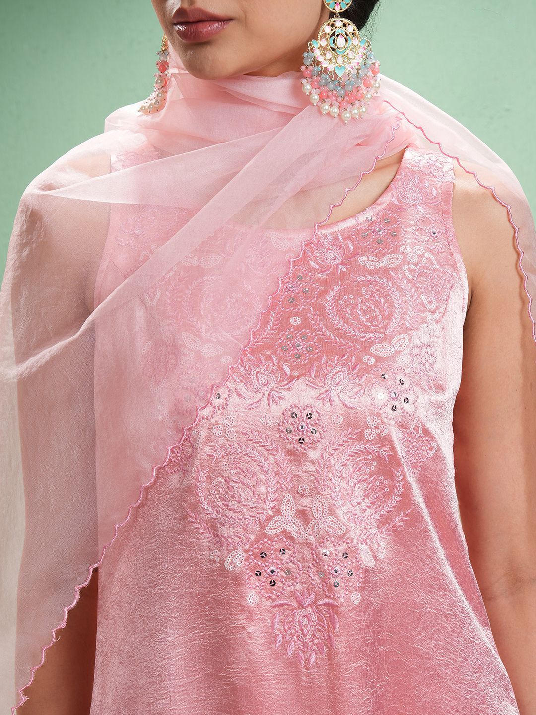 Vishudh Women Embroidered Regular Thread Work Kurta with Trousers & With Dupatta