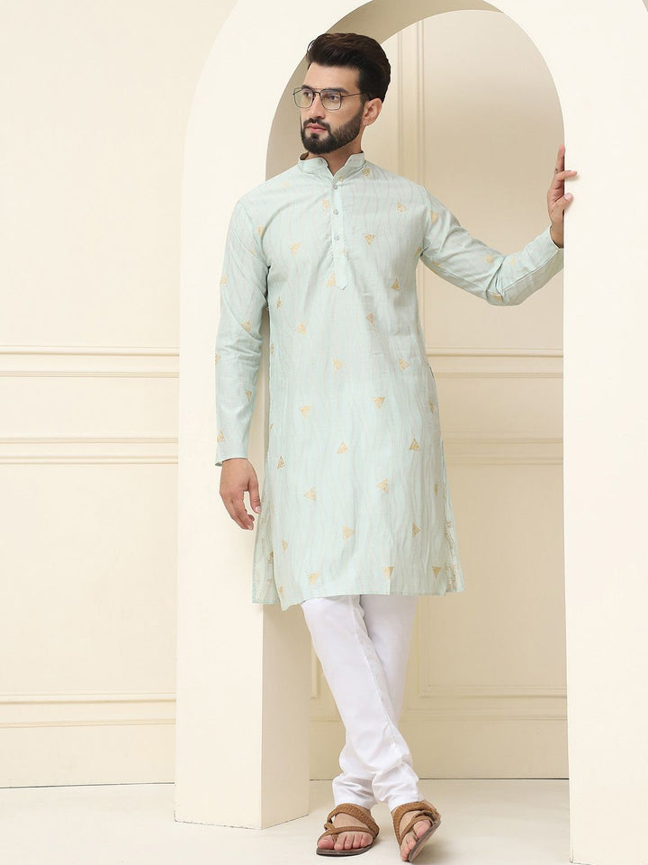 SOJANYA Geometric Woven Design Band Collar Neck Regular Cotton Silk Kurta