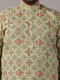 SOJANYA PLUS Plus Size Men Ethnic Motifs Printed Cotton Linen Straight Kurta With Pyjamas