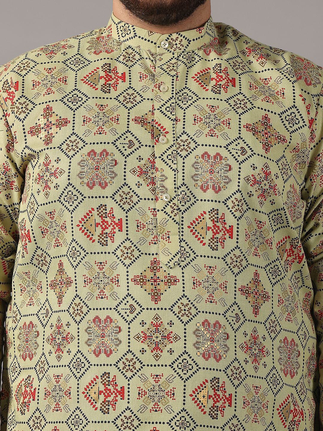 SOJANYA PLUS Plus Size Men Ethnic Motifs Printed Cotton Linen Straight Kurta With Pyjamas