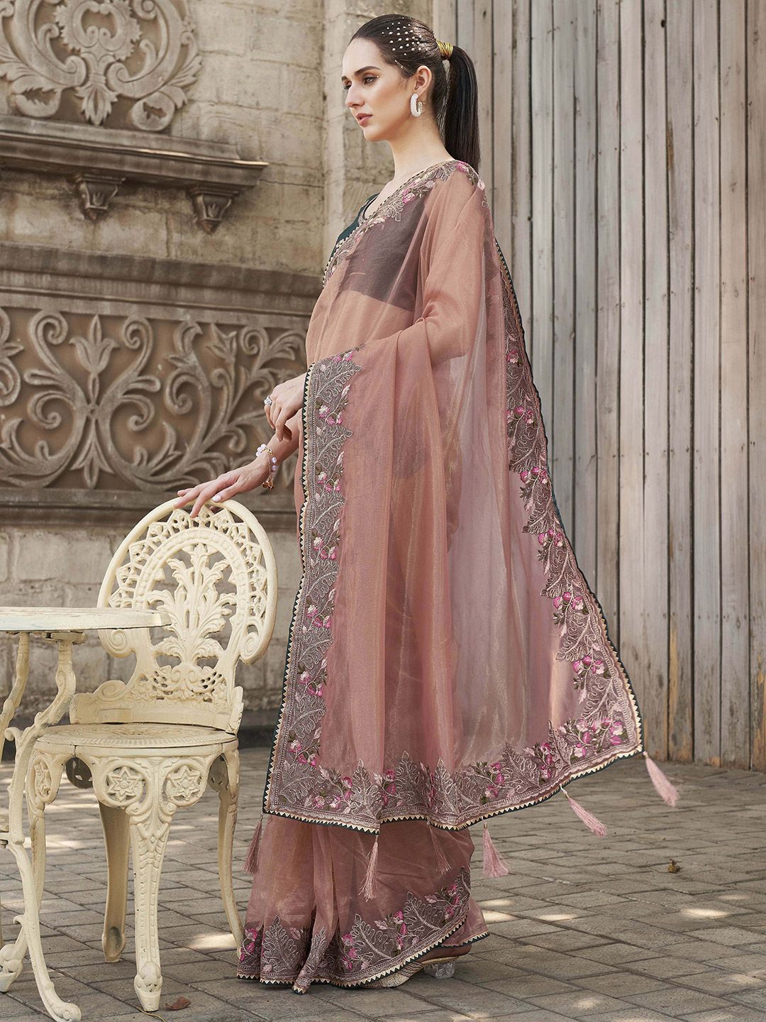 Tikhi Imli Embroidered Net Saree