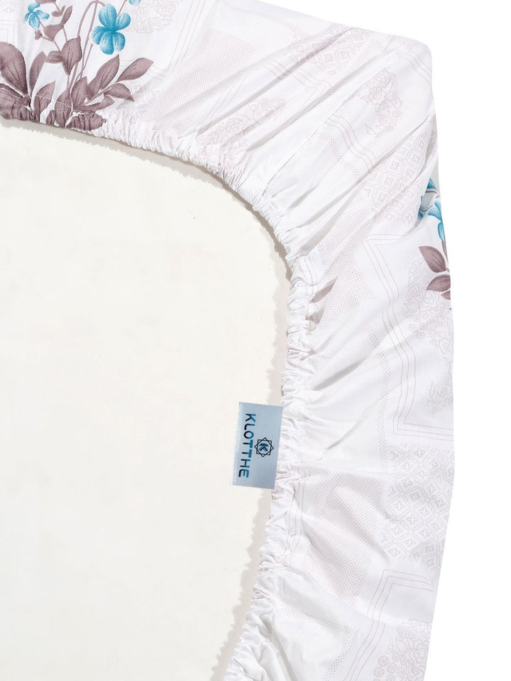 KLOTTHE White Floral Dilengkapi 400 TC Kapas Tulen Cadar Super King Dengan 2 Sarung Bantal