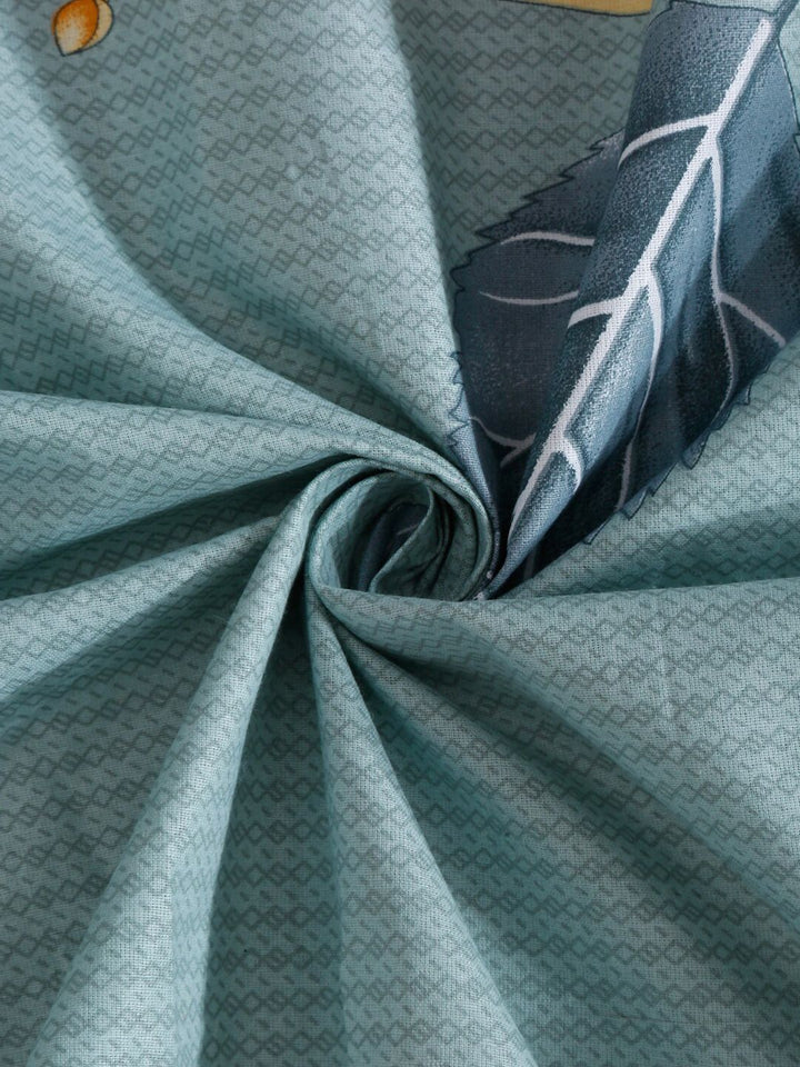 KLOTTHE Blue Leaf Pure Cotton 400 TC Dilengkapi Cadar dengan 2 Sarung Bantal-98 x 89 inci