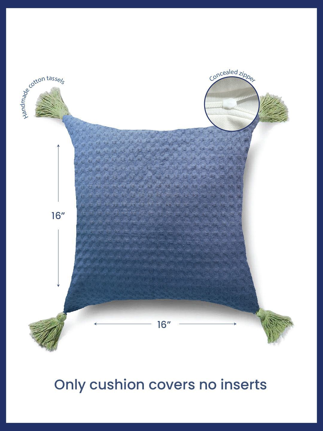 URBAN SPACE Navy Blue & Green 2 Pieces Checked Square Cushion Covers