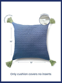 URBAN SPACE Navy Blue & Green 2 Pieces Checked Square Cushion Covers