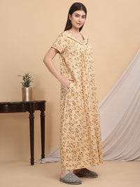 Sweet Dreams Women Printed Short Sleeves Maxi Nightdress