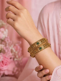 PANASH Set Of 2 Gold-Plated Artificial Stones Studded Bangles