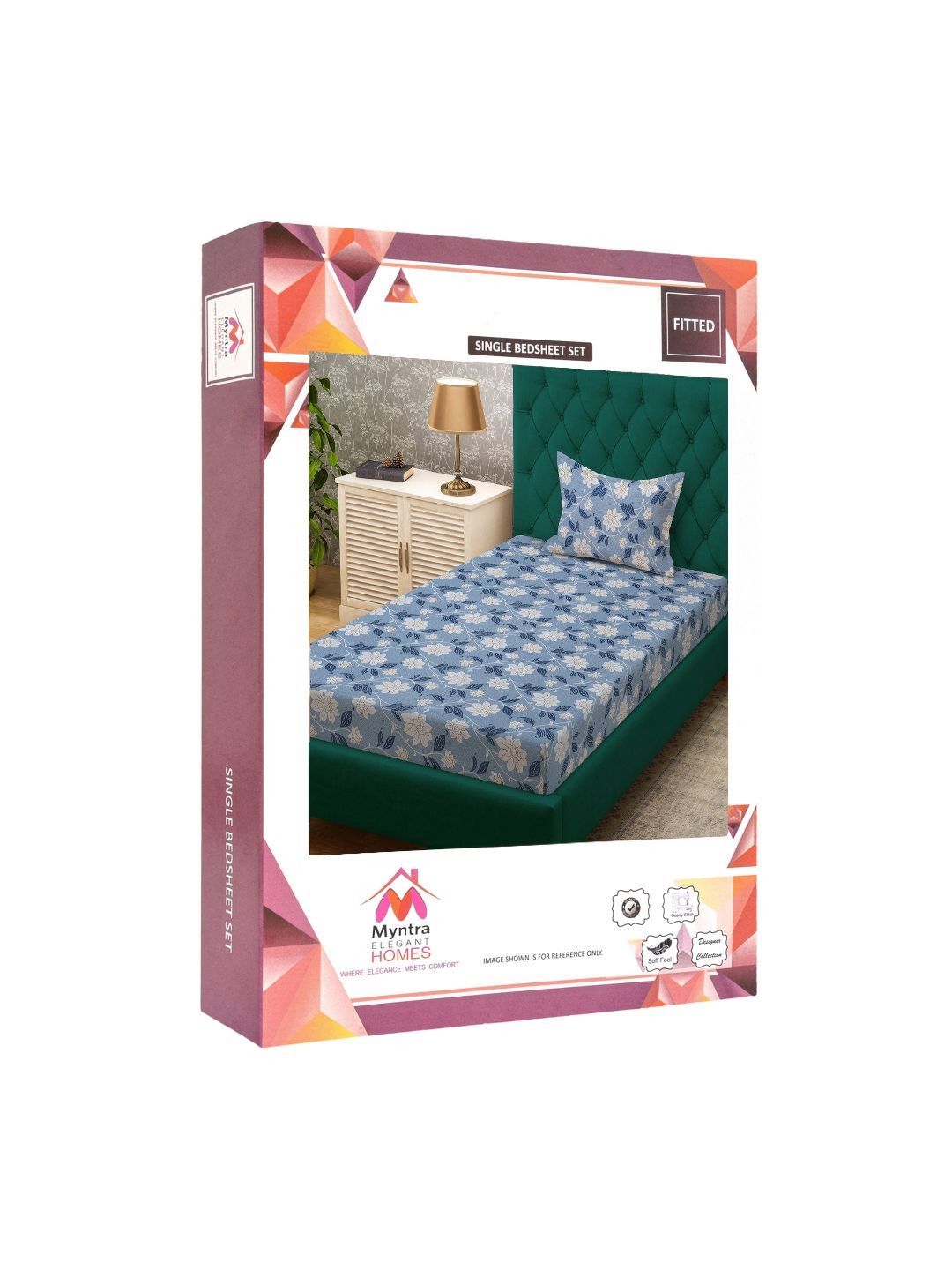 Myntra Elegant Homes Blue 400 TC Pure Cotton Fitted Single Bedsheet Set 2.25 m x 1.5 m