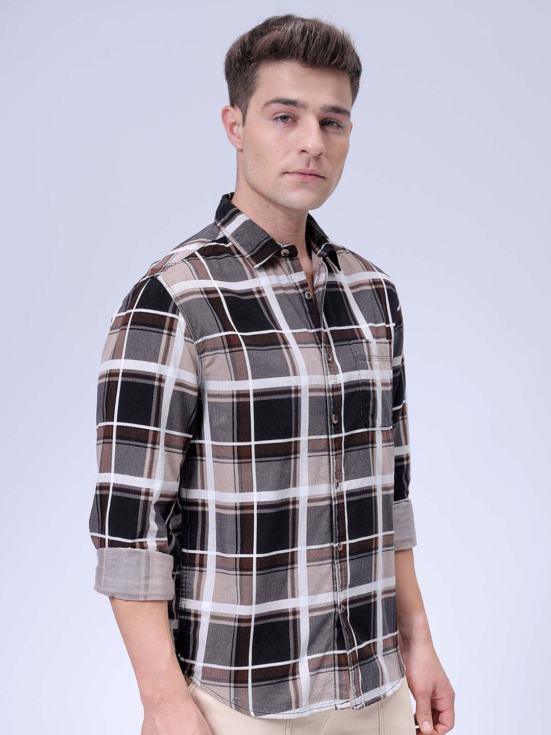 The Indian Garage Co Men Spread Collar Tartan Checked Casual Shirt