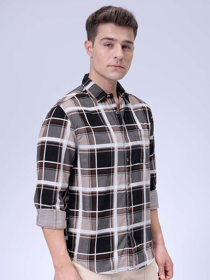 The Indian Garage Co Men Spread Collar Tartan Checked Casual Shirt