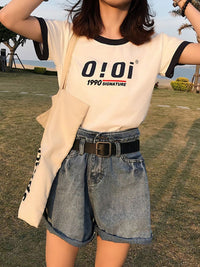 DressBerry Women Typography Printed Polo Collar Applique T-shirt