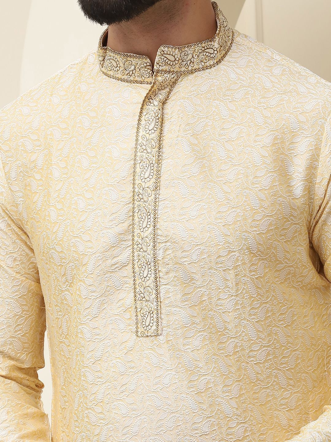 SOJANYA Paisley Sulam Biasa Benang Kerja Cotton Silk Kurta Dengan Pijama