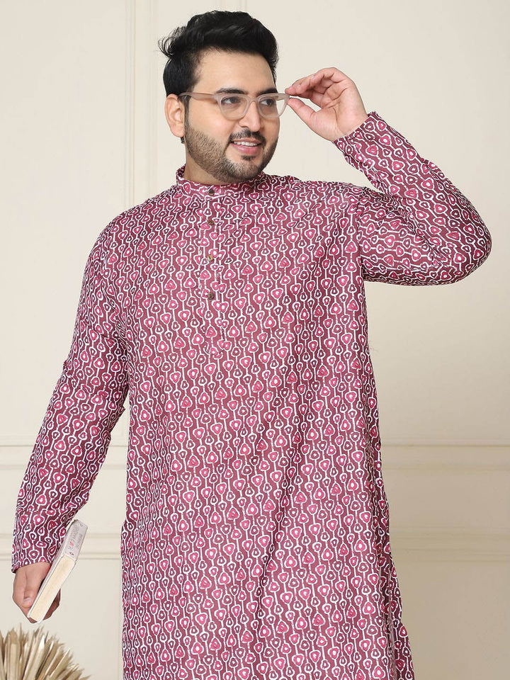 SOJANYA PLUS Ethnic Motifs Band Collar Straight Kurta With Pyjamas