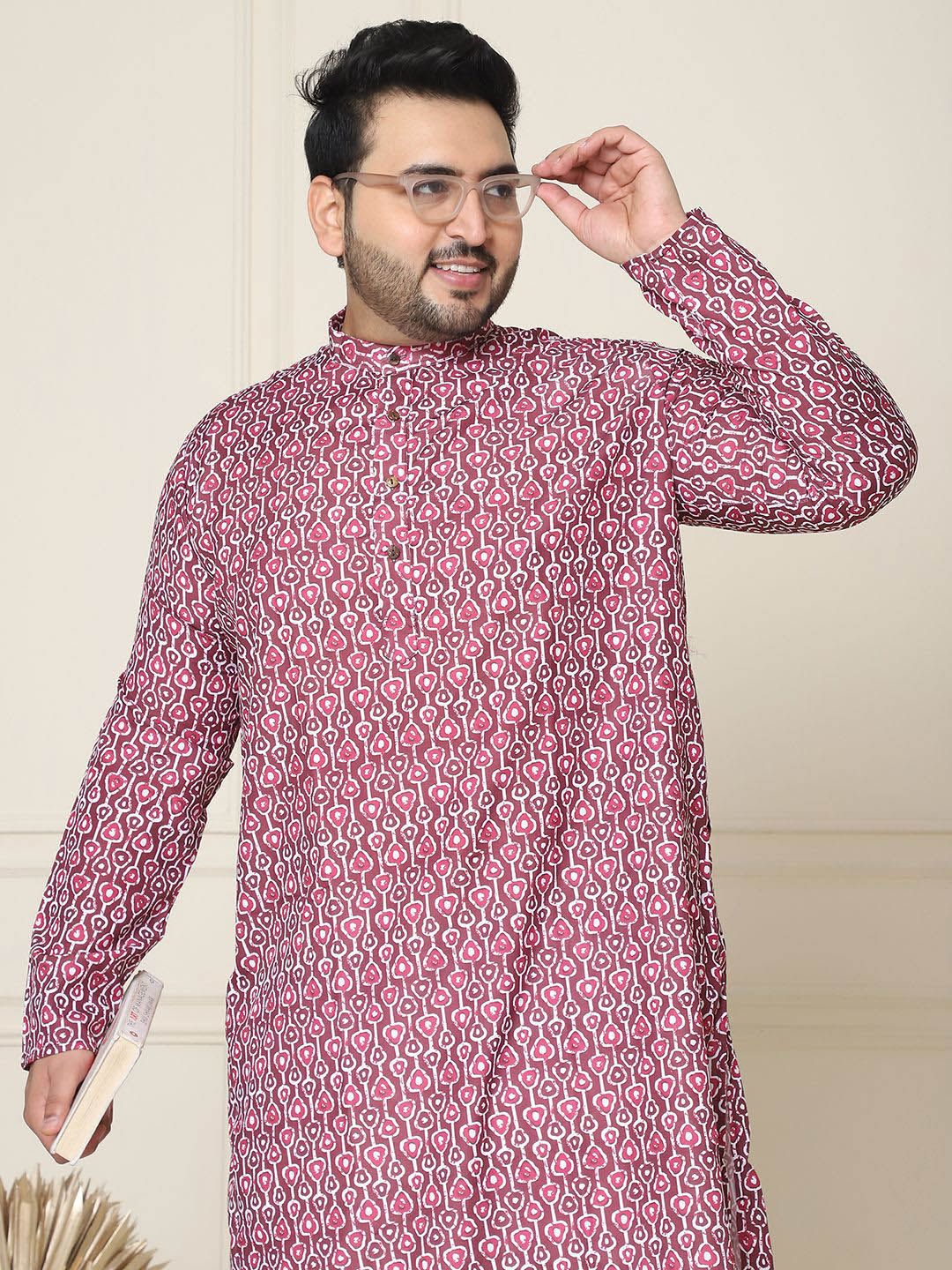 SOJANYA PLUS Ethnic Motifs Band Collar Straight Kurta With Pyjamas
