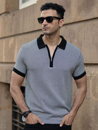 Powerlook Men Checked Polo Collar Cotton Slim Fit T-shirt