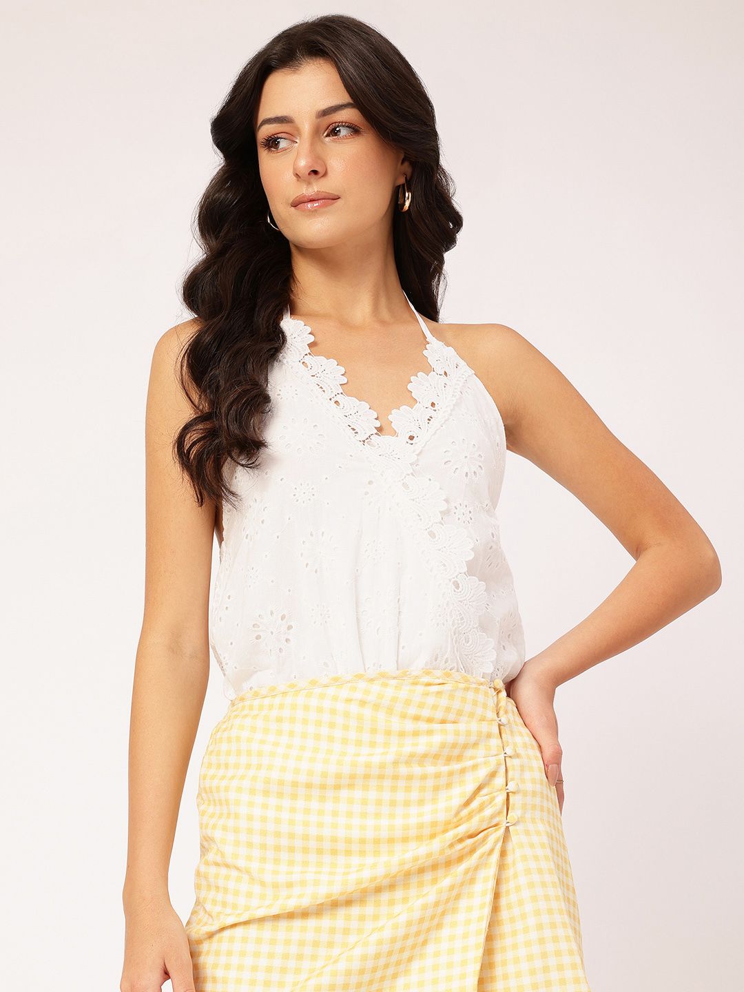 DressBerry Princess Perfect Schiffli Lace Halter Neck Bodysuit
