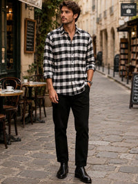 Eszett Men Buffalo Checked Spread Collar Baju Kasual