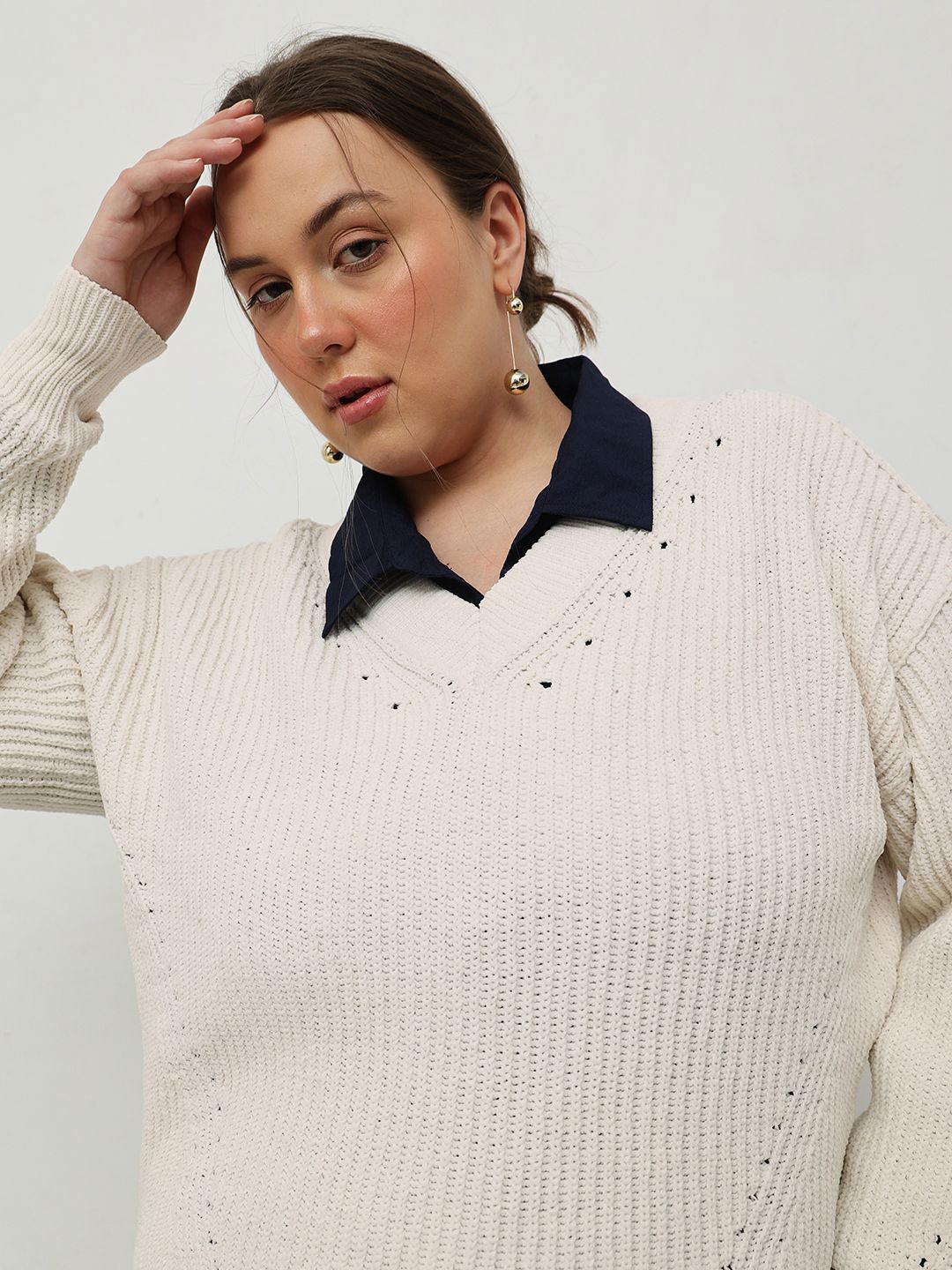 CURVY STREET Women Cable Knit Pullover Sweater