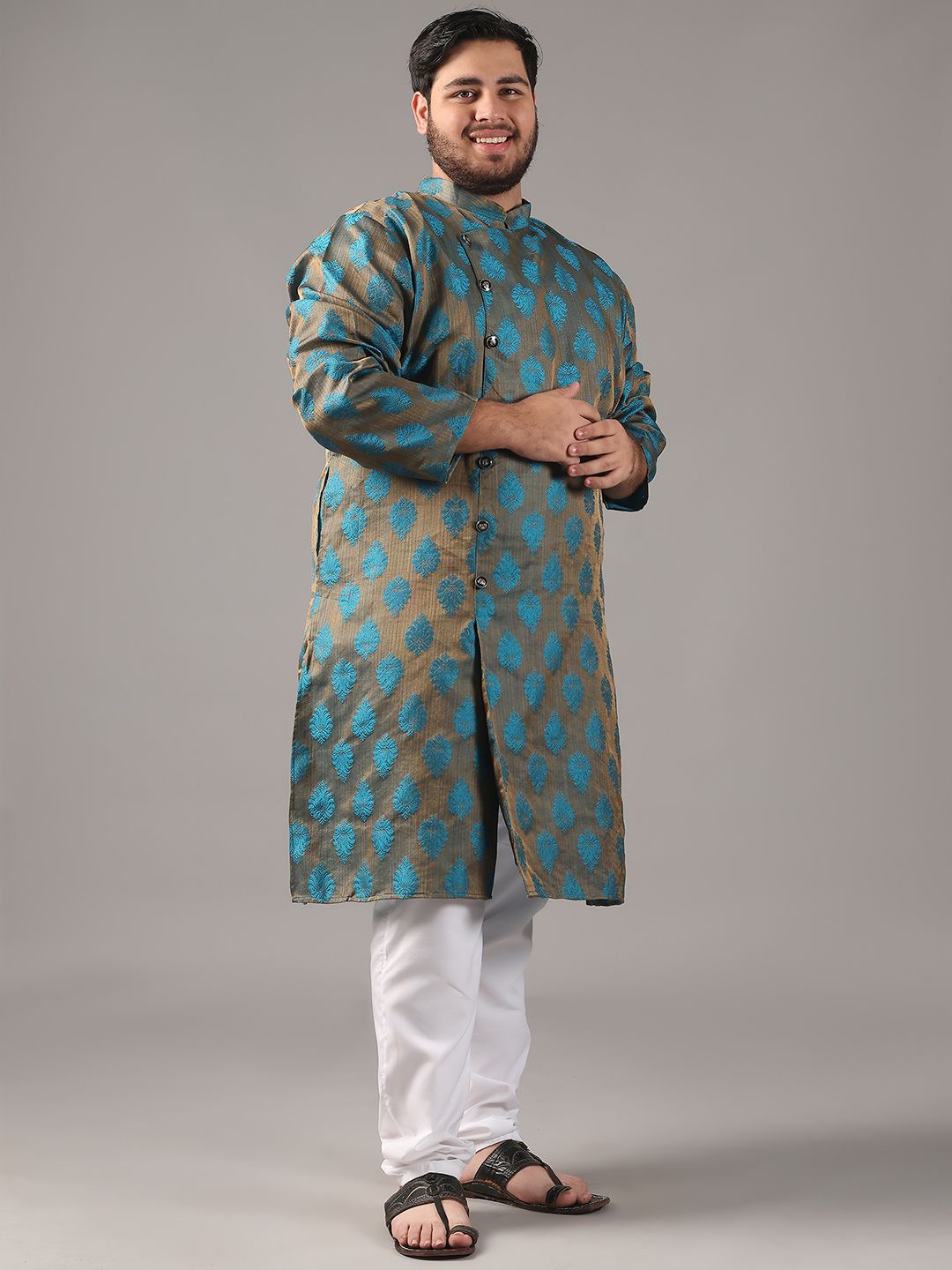 SOJANYA PLUS Plus Size Men Ethnic Motifs Woven Design Straight Kurta With Pyjamas