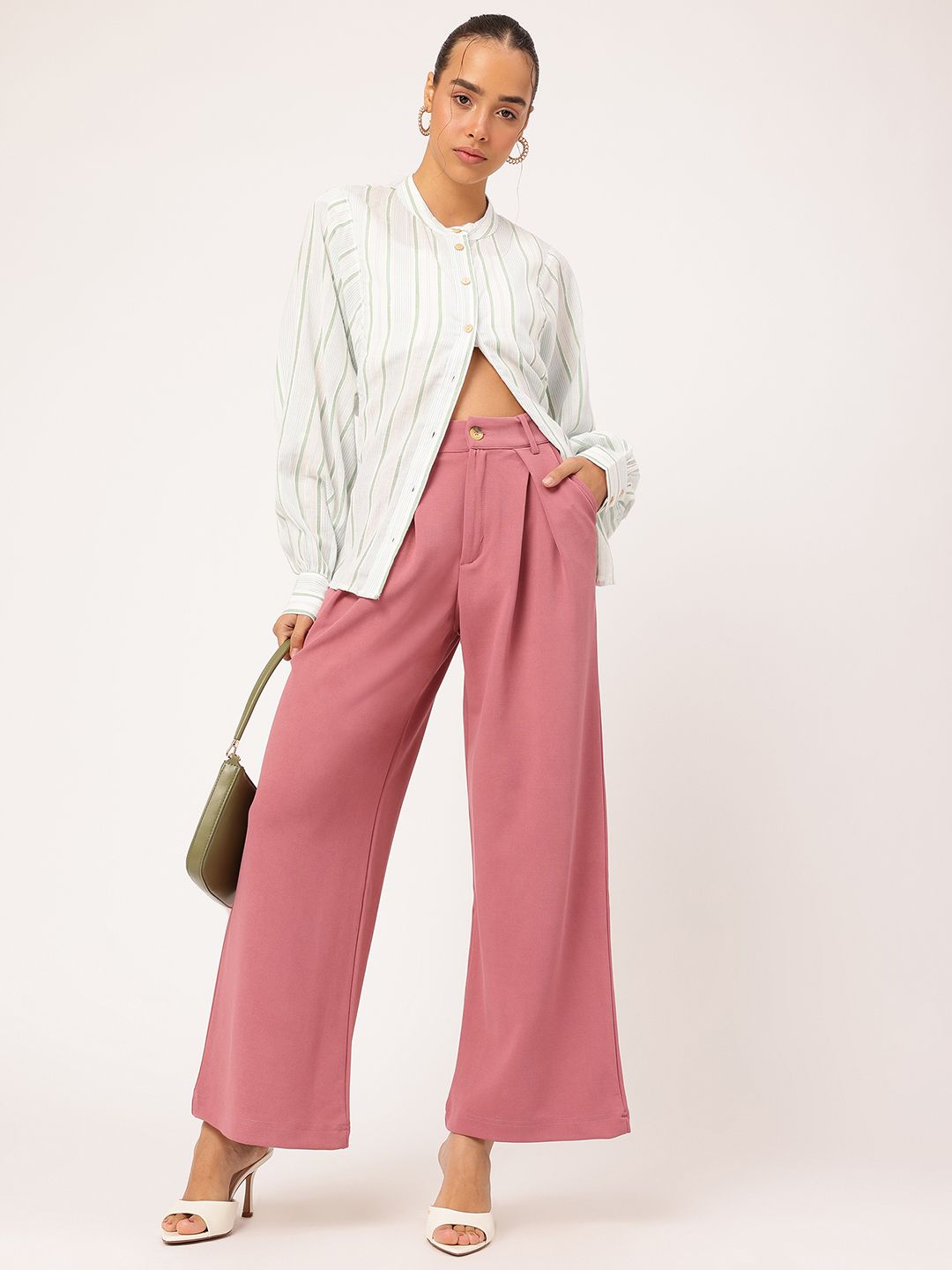 DressBerry Women Power Play High-Rise Pleated Flared Formal Trousers
