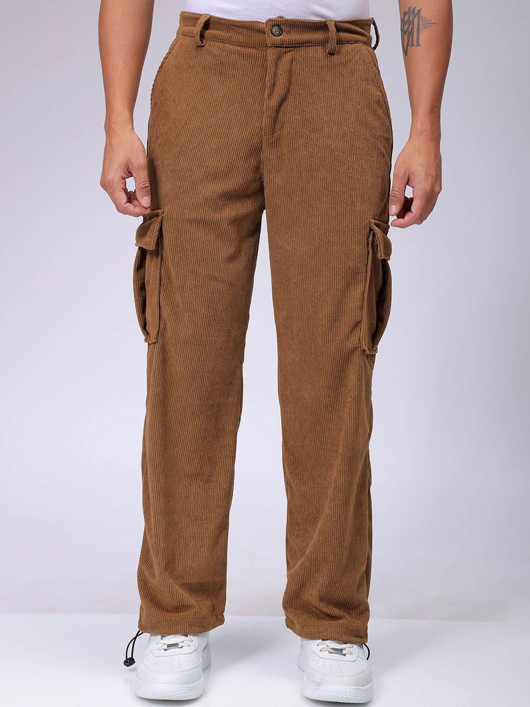 The Indian Garage Co Men Textured Loose Fit Cargos Trousers