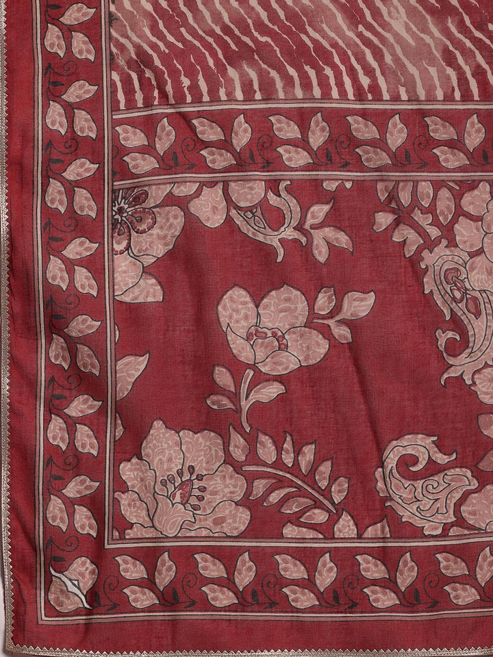 Libas Floral Printed Gotta Patti Pure Cotton Straight Kurta With Palazzo & Dupatta