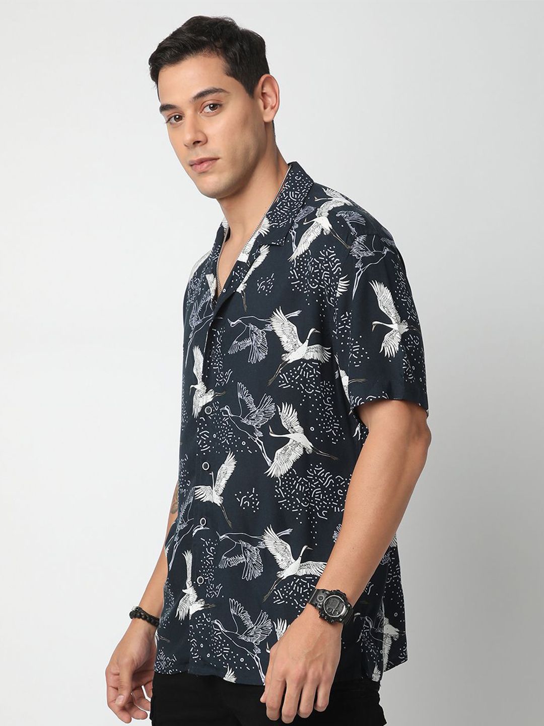 VASTRADO Men Classic Cuban Collar Floral Printed Oversized Casual Shirt