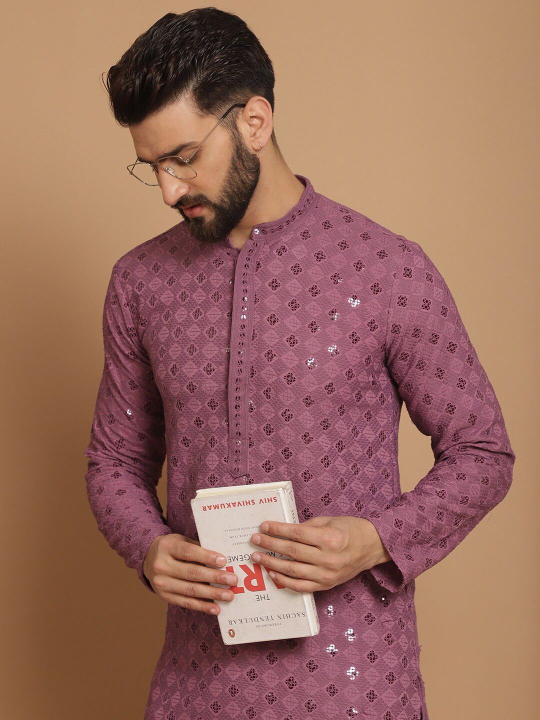 Motif Etnik Anouk Bersulam Kurta Lurus Kapas Tulen Dengan Churidar