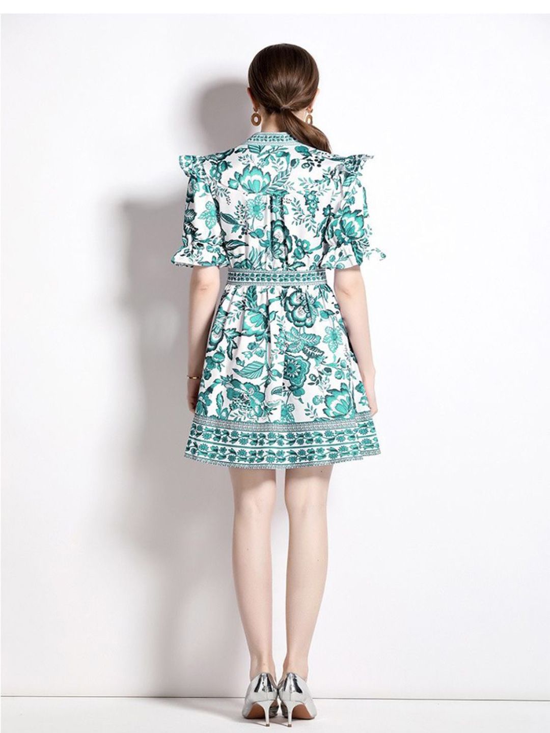 all about you Women Floral Print Puff Sleeve Ruffled A-Line Mini Dress