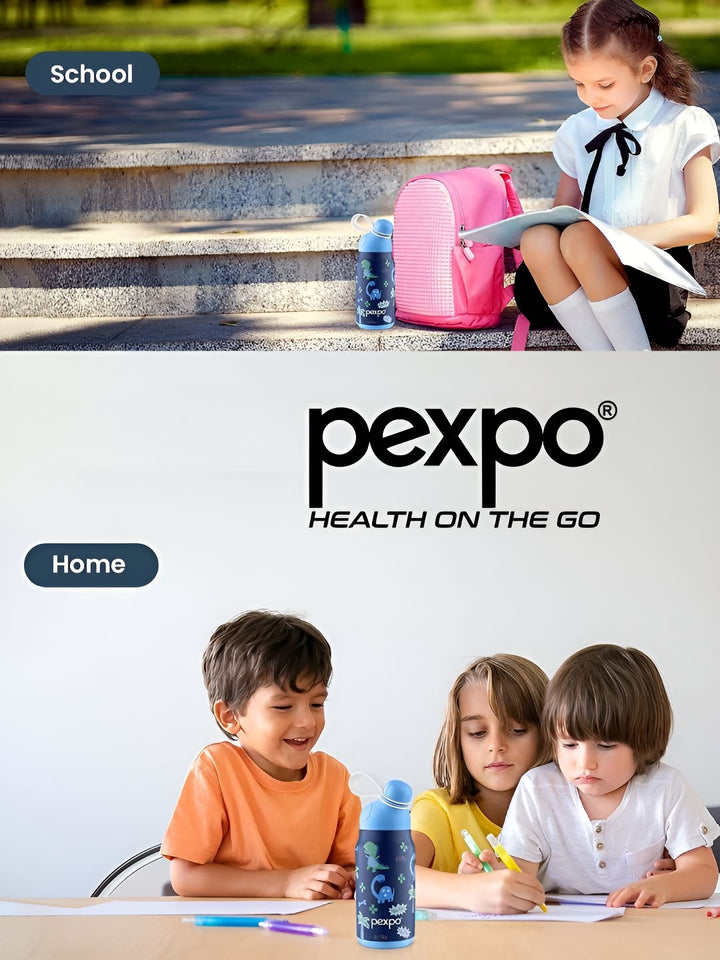 Pexpo Blue Printed Stainless Steel Double Wall Vacuum Water Bottle 420ml