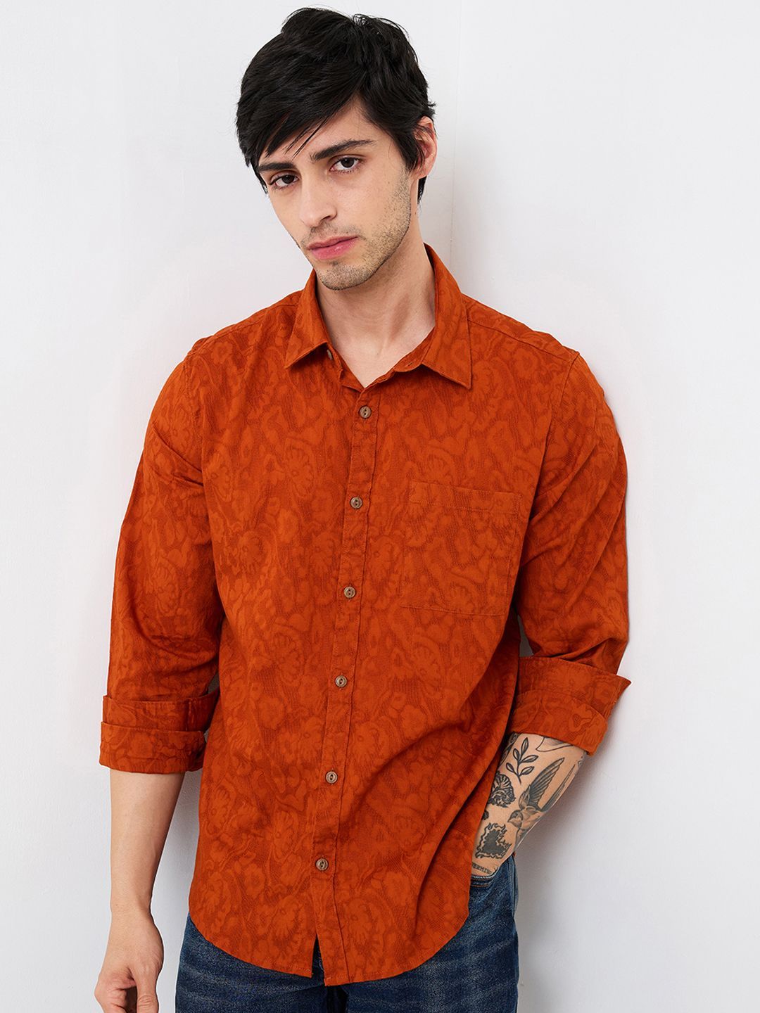 SPYKAR Men Spread Collar Floral Printed Cotton Casual Shirt