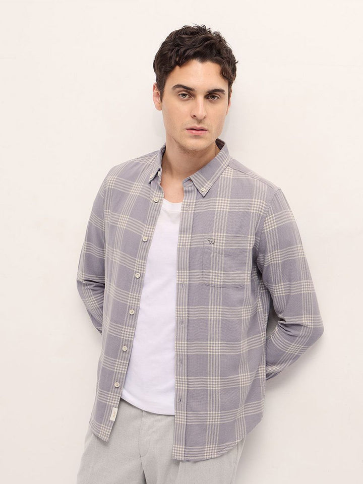 THE BEAR HOUSE Men Slim Fit Button-Down Collar Checked Cotton Casual Shirt
